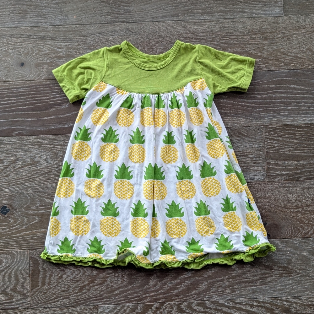 Kickee Pants Print Classic Short Sleeve Swing Dress In Natural Pineapple Size 3T